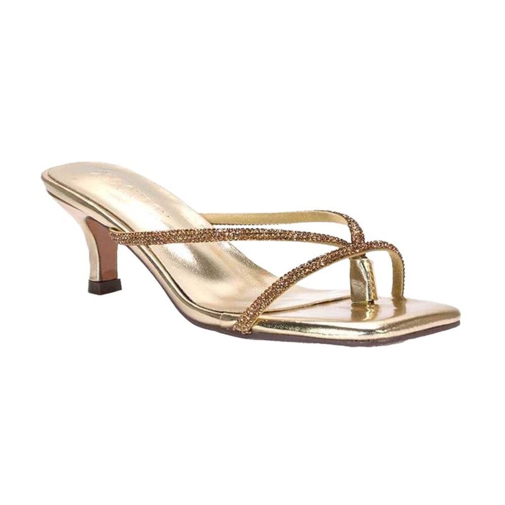 XY London Womens/Ladies Megan Diamante Kitten Heel Mule Sandals / Metallic Gold